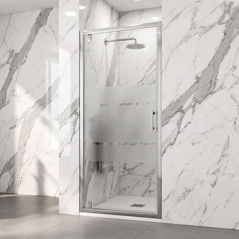 Porta Doccia a Battente in Nicchia Vetro temperato Serigrafato 6 mm e Profilo Cromo H190 cm - 90 cm