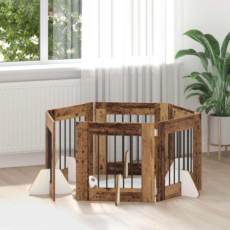 Puerta de perro con soportes 6 pcs Madera envejecida 60 x 60 cm