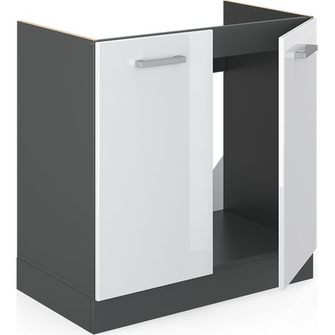 Mobile lavello cucina R-Line, Bianco lucido, 80 cm senza piano di lavoro, Vicco