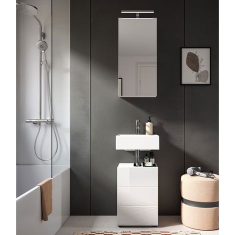 Ensemble salle de bain 2 petits meubles blanc brillant - VARKA
