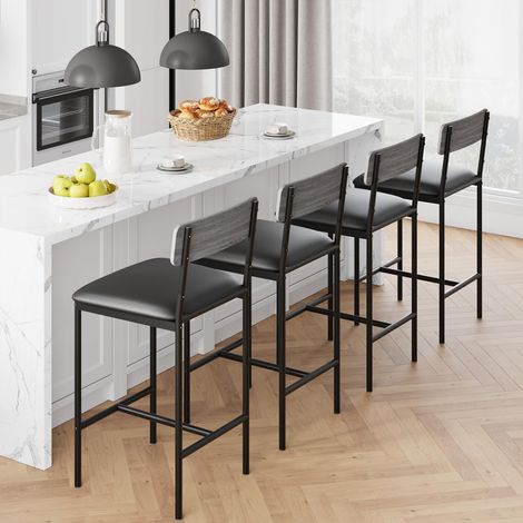 Tabourets de bar, tabourets de bar de cuisine avec repose-pieds et dos, 4 tabourets de bar de hauteur de comptoir, Gris (1/5)