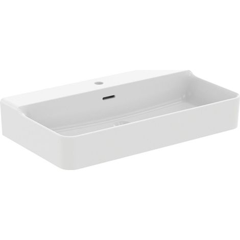 Vasque de lavabo IS Conca 1 hl. avec rebord en relief 800x450x165 mm, finition polie blanc soie