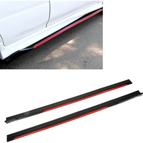 Seitenschweller für Autos, bestehend aus 8 Teilen à 2,2 m, universell erhältlich in glänzendem Schwarz mit rotem Rand. (1/5)