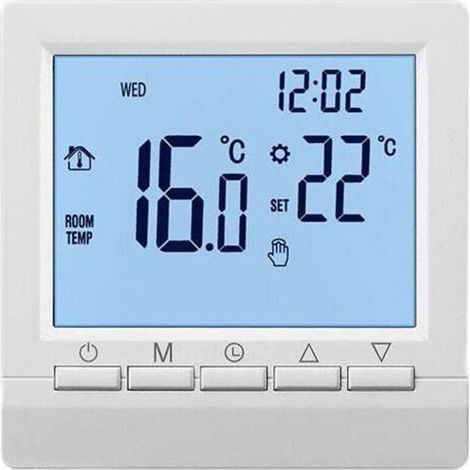 Thermostat radiateur électrique manuel 16A – Affichage négatif blanc sur noir – Programmation 5+2 semaines – Fonction antigel (1/5)