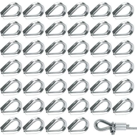 50 Pièces M2 Cosses de Câble Métallique en Acier Inoxydable 304 Cosse Coeur pour Cable Acier pour Câble Métallique 2mm (1/5)