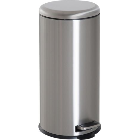 Cubo de basura con pedal 30 L de acero inoxidable con cubo interior y tapa abatible plata (1/5)