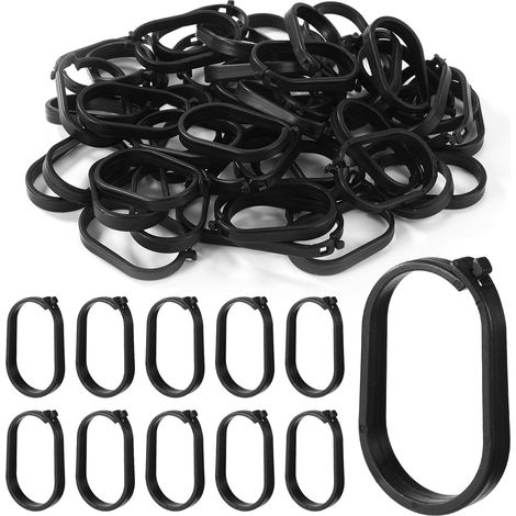 52pcs Crochets pour Rideaux de Gazebo, Anneaux de Rideau Douche en Plastique Moustiquaires Stores et Fenêtre Système Fermeture Étanche Coulissante Crochets pour Rideaux la Maison et L'hôtel (Noir) (1/5)