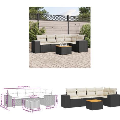 Salon de jardin 6 pcs avec coussins noir résine tressée - Ensemble Salon De Jardin - Meuble Extérieur - Résine Tressée - Rotin Synthétique - Acacia - Home & Living (1/3)