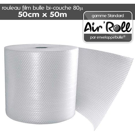 Film bulle d'air polyéthylène bi-couche 80 microns 50cm x 50m – Anti-choc et anti-vibrations – Souple et léger – 100% recyclable – Enveloppebulle (1/4)