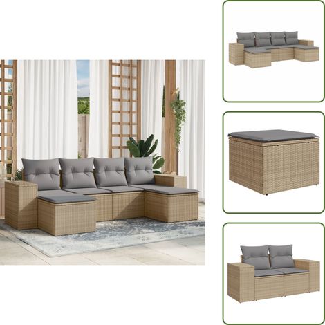Rattan - vidaXL Set Divano da Giardino 6 pz con Cuscini Beige in Polyrattan - Poltrona con bracciolo
