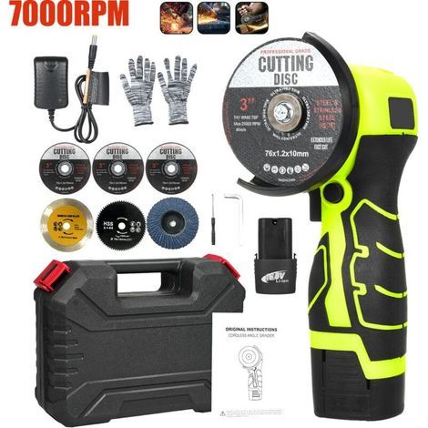Mini meuleuse sans fil 16,8V avec 2 batteries 2000 mAh – Vitesse 7000 tr/min – Diamètre 70 mm pour meulage et coupe précise (1/5)