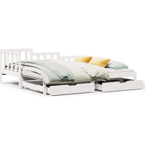 Canapé-lit avec matelas gigogne et tiroirs, matelas non inclus, blanc, 90 x 190 cm (1/5)