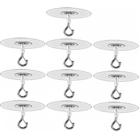 Filiyano-Lot de 10 crochets de plafond autocollants pour surfaces texturées (béton, plafonds, murs), sans perçage. (1/5)