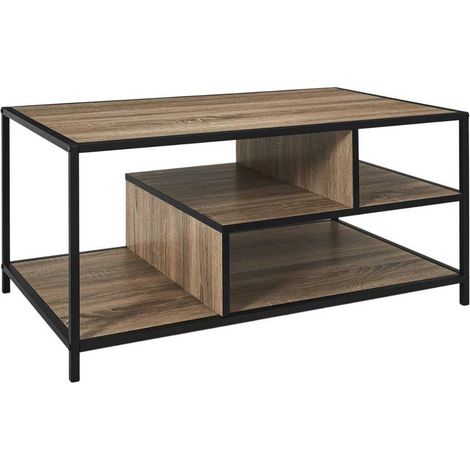 Table basse en métal noir et plateaux aspect bois - EDDY (1/4)