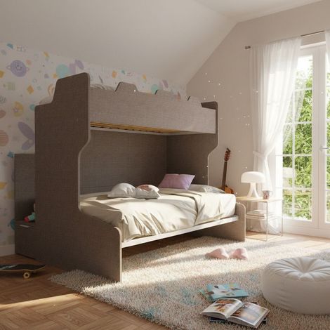 Letto a castello salvaspazio con scala contenitore - 1 Piazza e mezza + singolo - Grigio fumo (1/5)