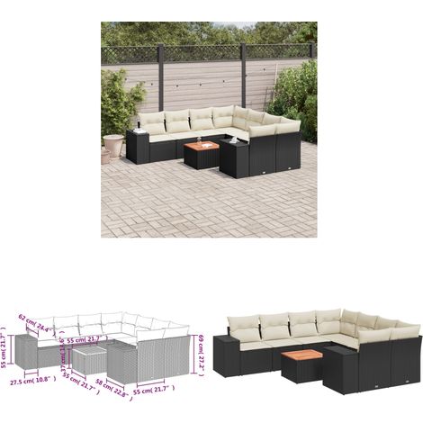 Salon de jardin 9 pcs avec coussins noir résine tressée - Ensemble Salon De Jardin - Meuble Extérieur - Jardin Design - Mobilier De Jardin - Set Salon De Jardin - Home & Living (1/3)
