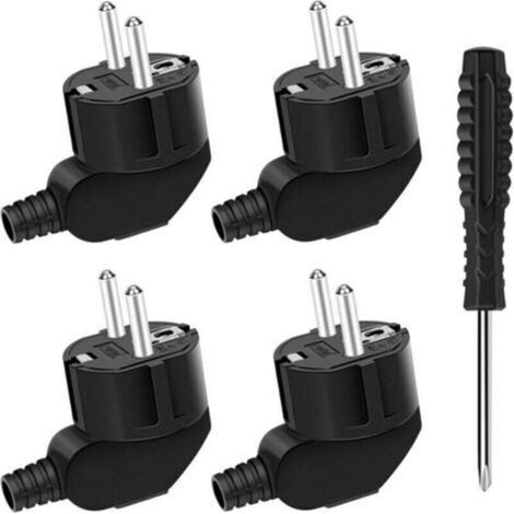 4PCS 250V 16A Prise Electrique Male et 1 Tournevis,Fiches,Prise Male Etanche Exterieur,Fiche Coudée Fiches Electrique de Mise à la Terre,Appareils Electroménagers aux Luminaires Prises (Nero) (1/4)