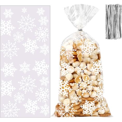 100 pieces Sacs à Bonbons Noël, Sachet Biscuit Noel, Plastique Transparent Sachet Bonbon, Sacs de Cellophane, Cadeaux Pochette avec Cravates Torsadées pour Les, pour Gateau Confiserie Chocola (1/5)