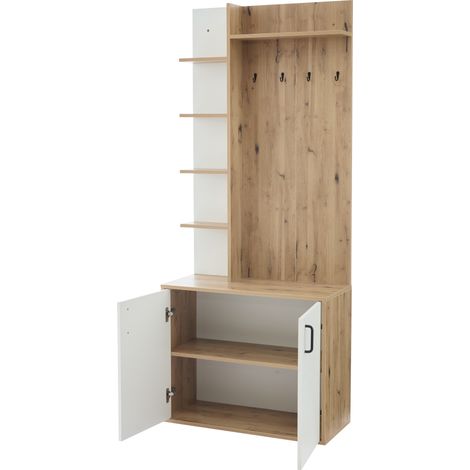 ELVMI Mobile da ingresso con 6 Vani aperti e 1 Armadietto a 2 Ante per Ingresso in pannello truciolare 75 × 33 × 180 cm (1/5)