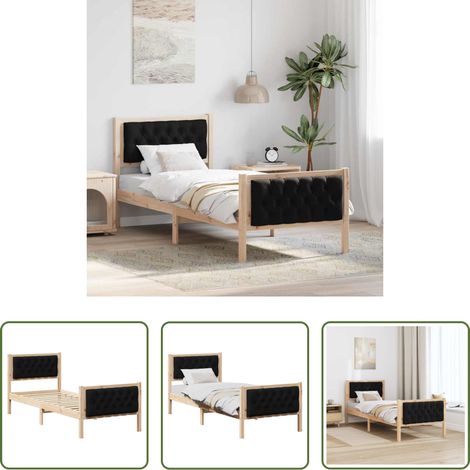 vidaXL Polyester Kopfteil - Bettrahmen Schwarz 80 x 200 cm Massives Kiefernholz (1/5)