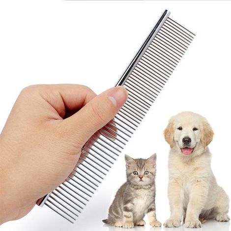 Peine antienredos, Peine para perros de pelo largo, Peine para gatos, Grueso y fino, Elimina enredos, Peine desenredante, Plateado (1/5)