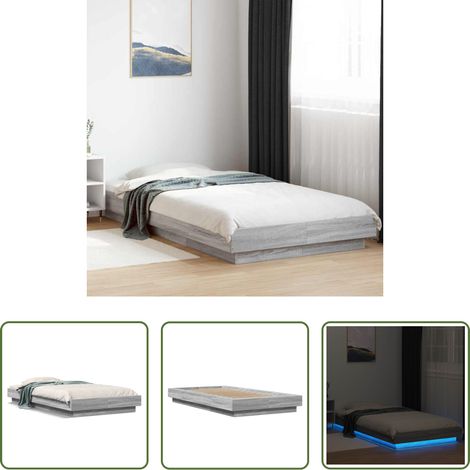 vidaXL LED-Leuchten Bett - Bettgestell mit LED Grau Sonoma 75x190 cm Holzwerkstoff (1/5)