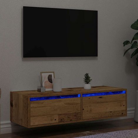 Meuble TV Banc TV Armoire TV avec lumières LED vieux bois 100X35,5x25 cm (1/5)