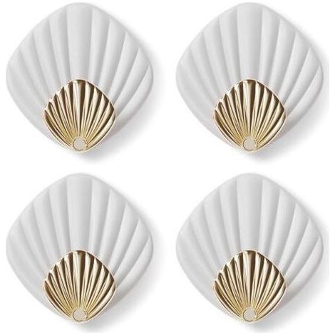 Crochet Adhésif Mural en forme de coquillage, HP004-W Crochet Autocollant Moderne pour Salle de Bain et Cuisine, Patere porte manteau, Crocher adhesif pour mur, Lot de 4, Blanc (1/5)