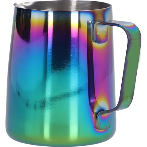 Pitcher à lait inoxydable 350ml pour mousse à café, bec pointu pour latte art, design coloré et épais (1/5)