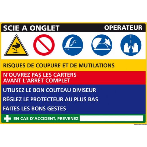 Panneau Fiche de Poste Scie à Onglet (C1121) - Adhésif - 300 x 210 mm