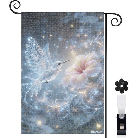 Bannière de cour Welcome colibri brillant 30 x 45 cm décoration saisonnière extérieure (1/5)