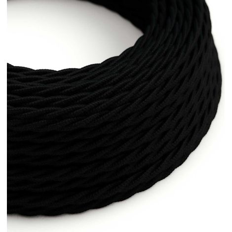 Creative-Cables Cavo elettrico rivestito in tessuto, 2 x 0,75 mm², 50 m, Nero Carbone TC04, Trecciato, Cotone
