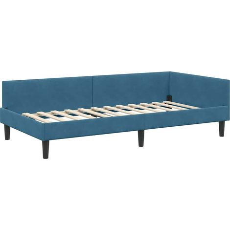Lit simple,Lit adulte,Cadre de lit d'angle Bleu 90 x 200 cm Velours et bois stratifié CFW4377880 (1/5)