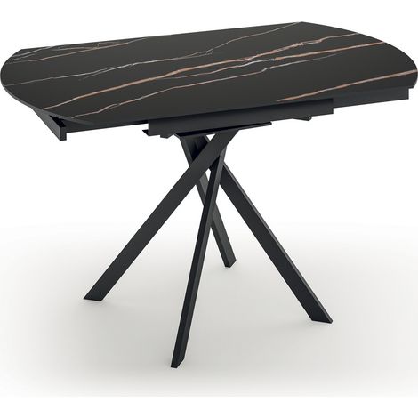 Tavolo Allungabile Roll 120x80cm in Ceramica Marmo Portoro Nero e Struttura in Metallo Nero - Tavolo da pranzo moderno di design (1/3)