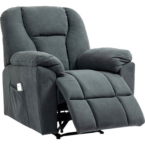 Fauteuil inclinable électrique avec fonction massage et chauffage, port USB et poches latérales, gris (1/4)