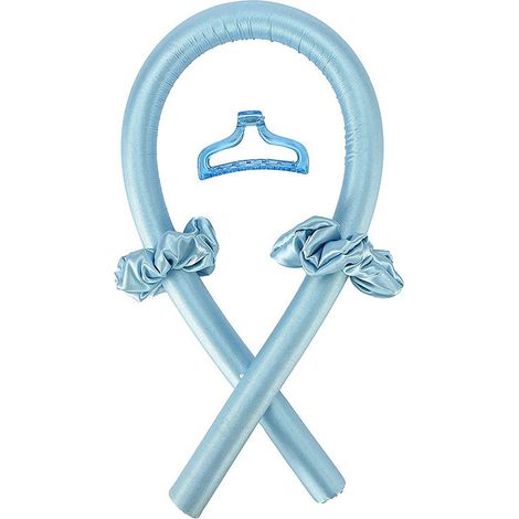 Bandeau en soie pour fer à friser sans chaleur (bleu), bigoudis pour cheveux sans chaleur (1/4)