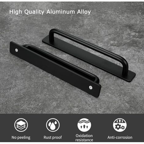 Lot de 2 Poignee de Meuble Cuisine Autocollante Poignée Porte Coulissante Poignée Meuble Noir Poignée Auto - Adhésive en Aluminium Poignet de Porte Cuisine Autocollantes (1/3)