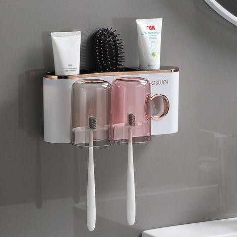 Porta spazzolino senza foro, a parete, multifunzionale, cilindro dentale di alta gamma, set di apparecchi dentali, porta spazzolino elettrico, due tazze