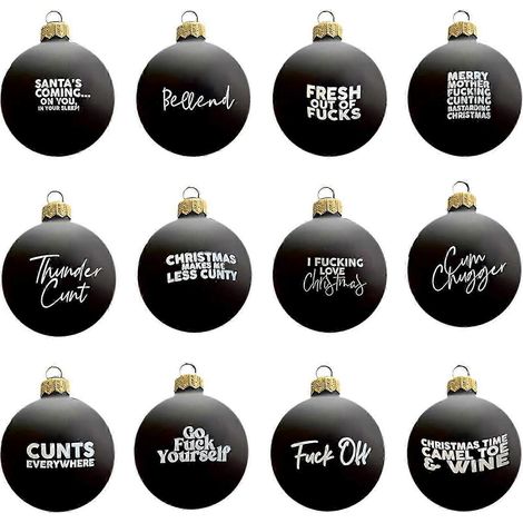 Cadeau original pour adultes : 12 boules de Noël noires à gros mots (1/5)