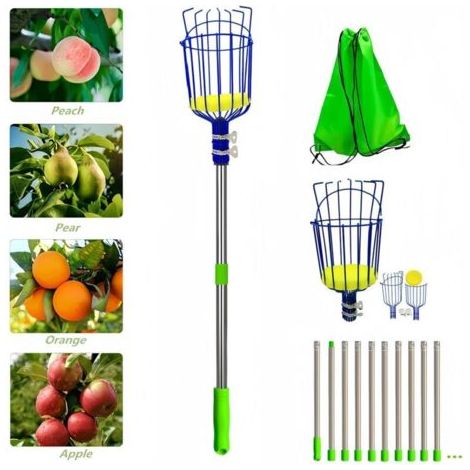 Outil de cueillette de fruits, cueilleur de fruits de 13.8 pieds avec poteau télescopique et panier en alu um léger, attrape-fruits facile à assembler, utilisez le cueilleur d'arbre à fruit