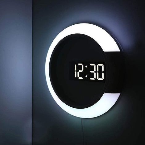 Horloge murale LED, télécommande créative, horloge numérique, miroir ajouré, alarme de température, 7 couleurs (1/4)