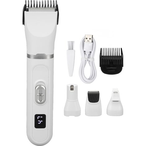 Kit de Toilettage pour Chien Sans Fil Rechargeable, 4 Lames, Faible Bruit, Coupe-Griffes Blanc (1/5)