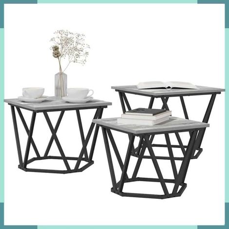 Table basse - 868282 - Set 3 pcs - Gris Sonoma - Bois d'ingénierie & acier (1/5)