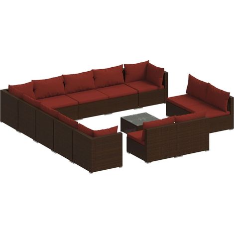 Set muebles de jardín 14 pzas y cojines ratán sintético marrón vidaXL (1/5)