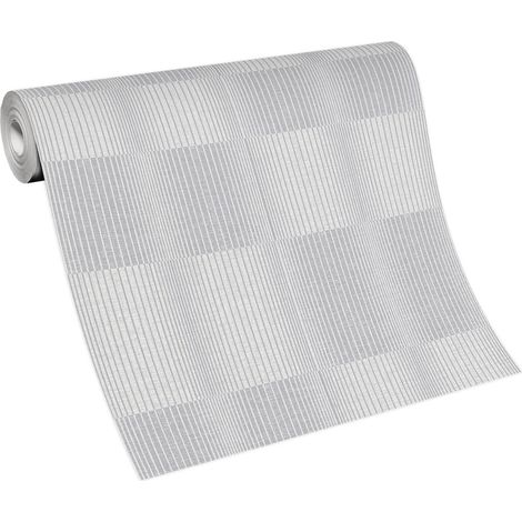 Papier peint retro à rayures pour chambre d'adulte | Tapisserie grise idéale pour salon | Papier peint à motif tendance pour bureau (1/3)