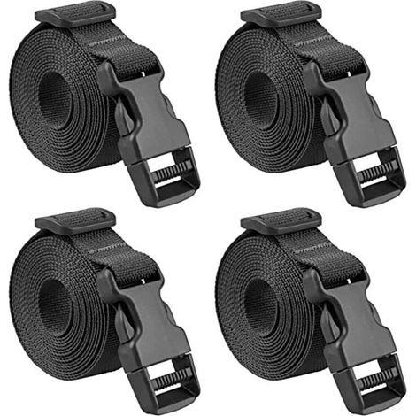 Sangle à bagages à dégagement rapide (lot de 4) - 2,5 x 188 cm - Petite sangle pour valise - Sangle à cliquet en plastique pour sécuriser les bagages - Noir - 25 mm - 188 cm (1/4)