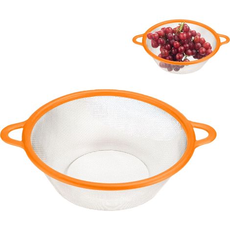 Passoire Tamis de Cuisine 25,5 cm avec 2 Poignées – Maille Fine en Métal – Égouttoir à Fond Plat pour Pâtes, Riz, Fruits et Légumes – Orange (1/5)