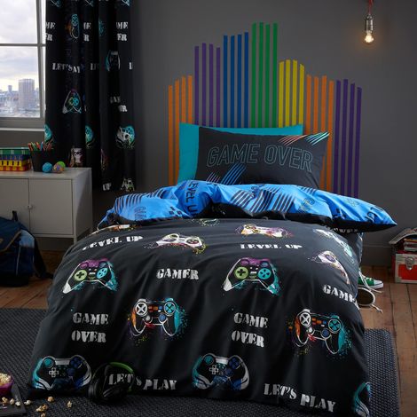 Catherine Lansfield Bedding - Set copripiumino singolo con federe, colore: Nero