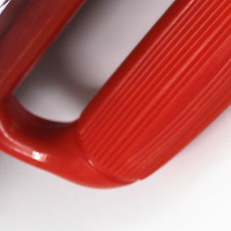 Truelle dentée rouge neuve à manche en plastique, outil de chantier, truelle en acier au carbone avec denture carrée. (1/5)