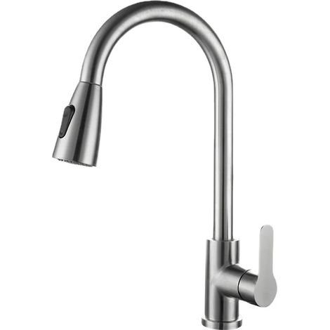 Robinet de cuisine à remplissage par le haut en nickel brossé (argenté) avec douchette extractible (1/5)